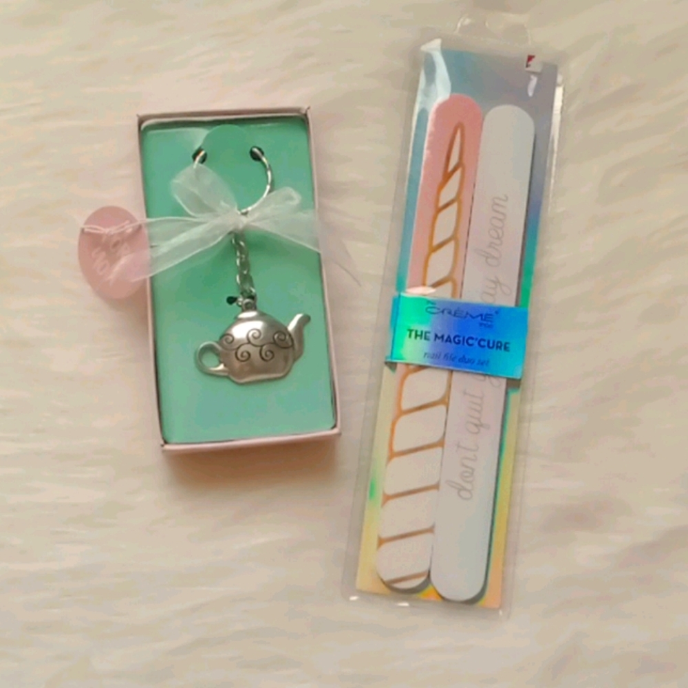 Teacup Keychain and Unicorn Nail File Set